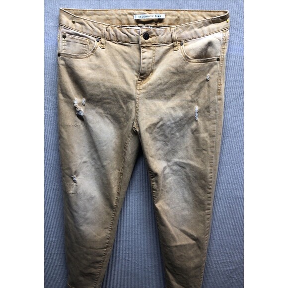Celebrity Pink Denim - Celebrity Pink Skinny Jeans Size 15/32 Yellow Tan Factory Destroyed